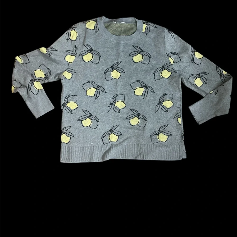Vintage grey lemon print pull over sweater cottagecore coastal granny novelty - Picture 2 of 6